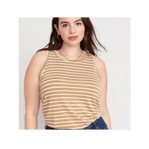Old Navy Luxe M Sleeveless Striped Stretch Tank Top in Tan White